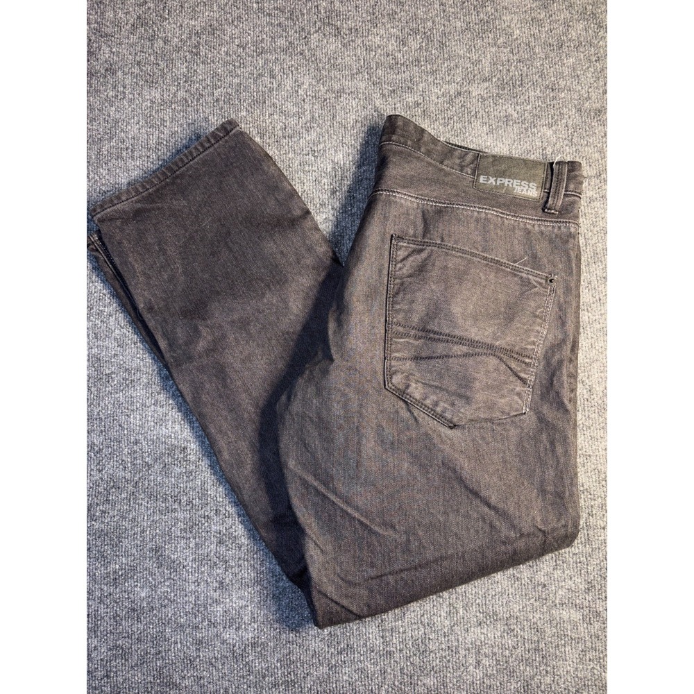 Express Rocco Jeans Men 36x32 Dark Gray Slim Fit Comfort Flat Front Straight Leg